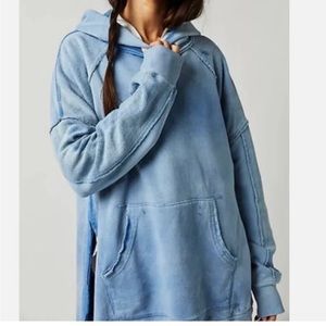 NWOT Free People Cadet Blue Distressed & Oversized Zoe Hoodie